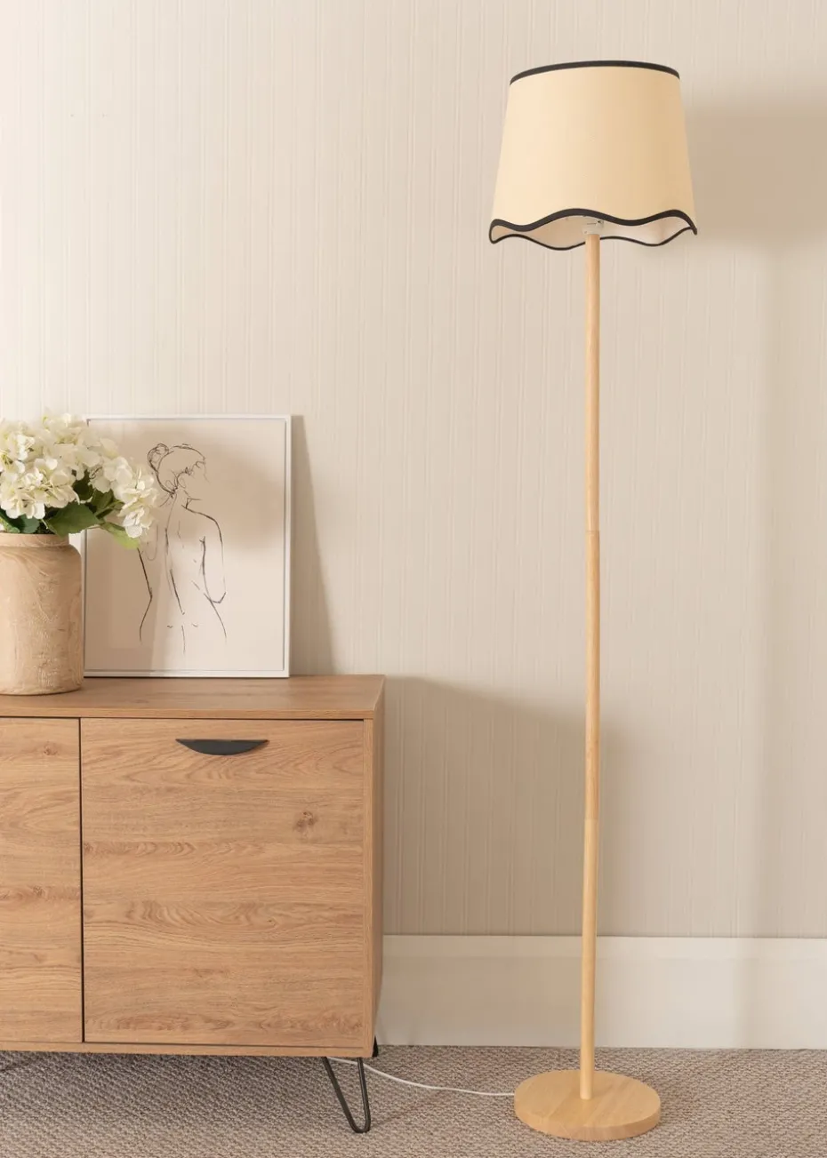 ValueLights Heather Painted Natural Floor Lamp with Large Tapered Trim Shade