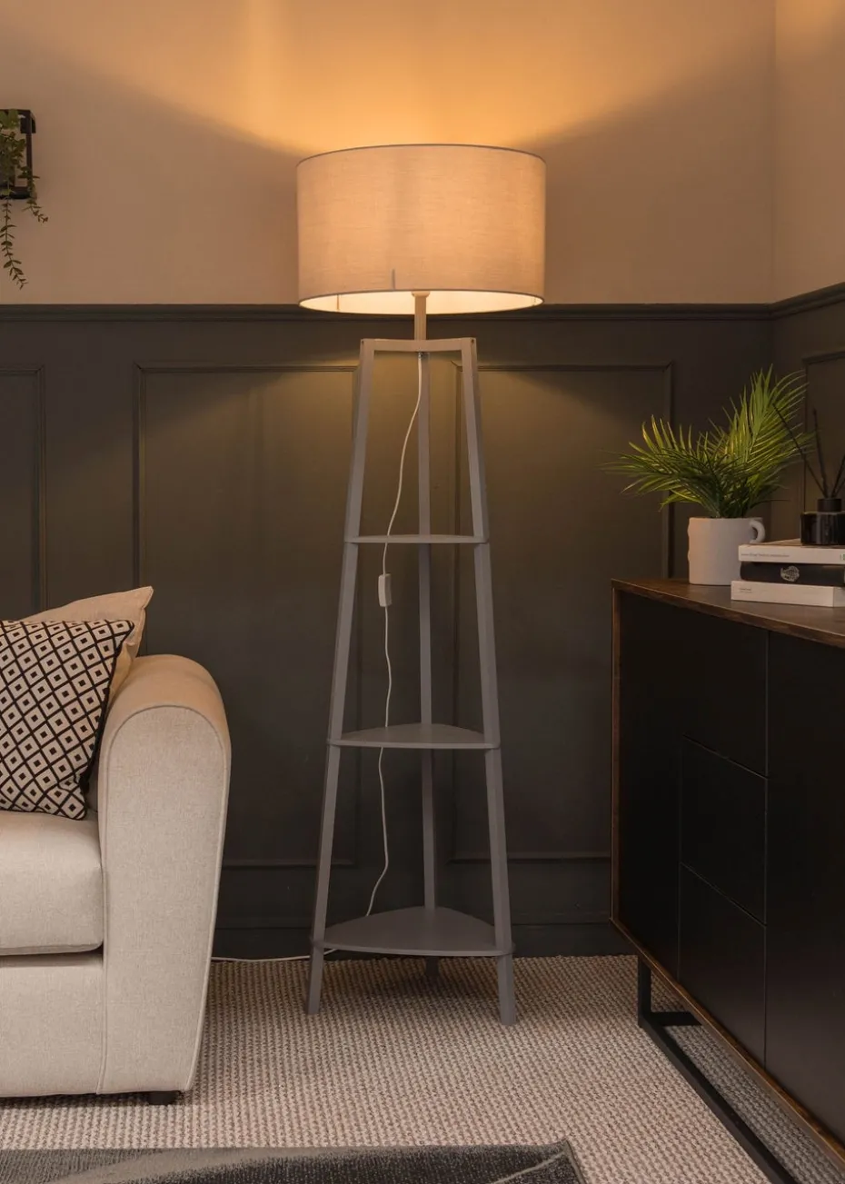ValueLights Hiru Grey 3 Tier Shelf Floor Lamp Grey Shade (138cm x 44cm x 44cm)