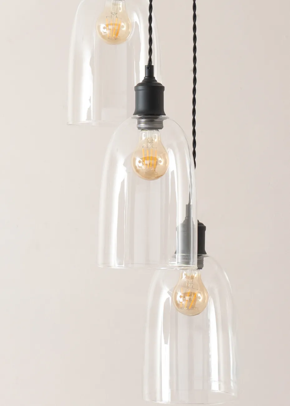 ValueLights Kira Glass Cloche Dome 3 Drop Cluster Matte Black Ceiling Pendant Light