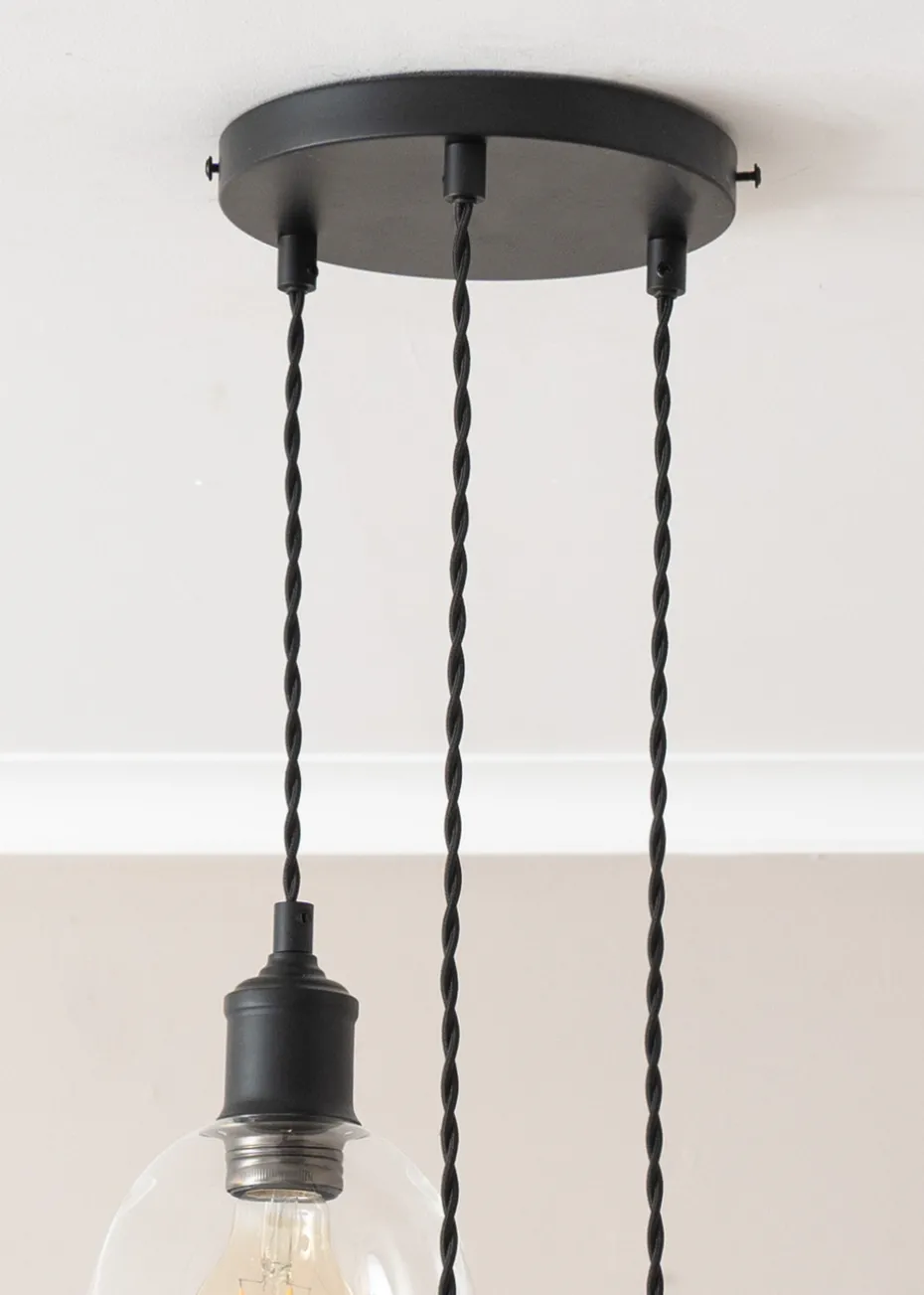 ValueLights Kira Glass Cloche Dome 3 Drop Cluster Matte Black Ceiling Pendant Light
