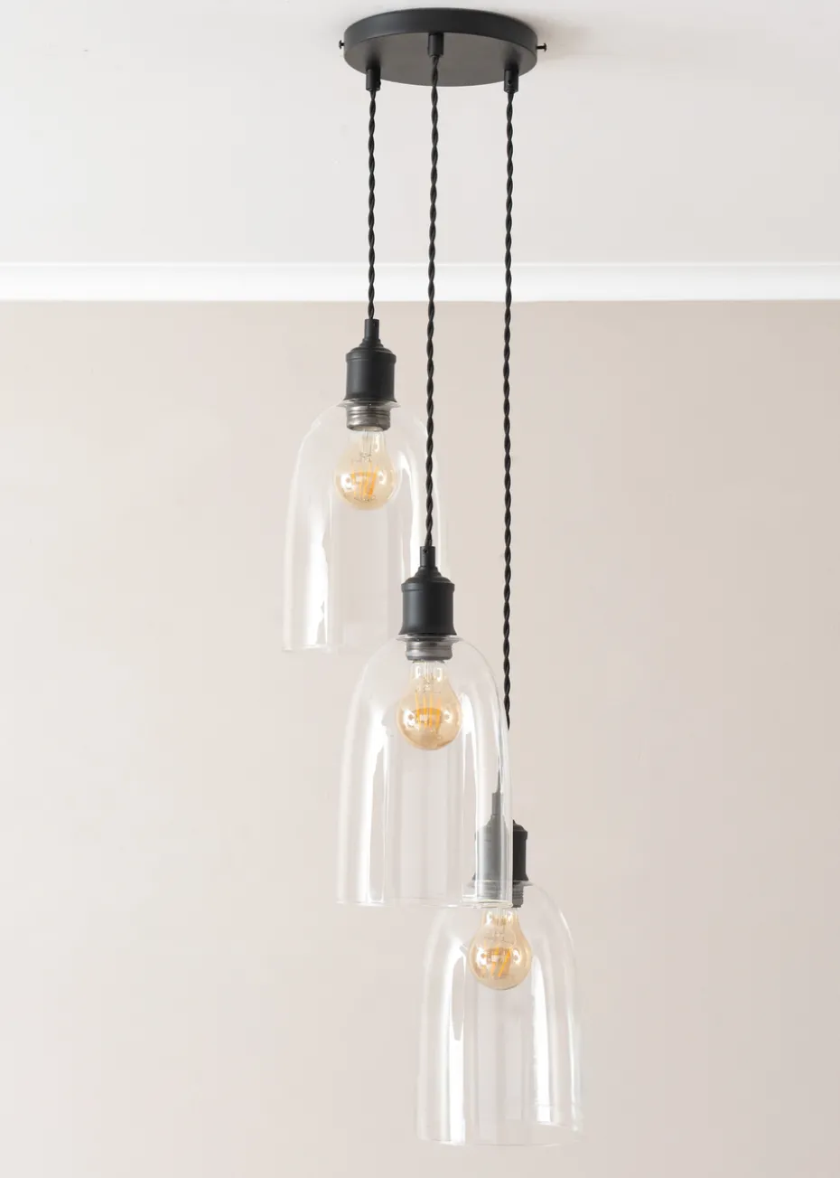 ValueLights Kira Glass Cloche Dome 3 Drop Cluster Matte Black Ceiling Pendant Light
