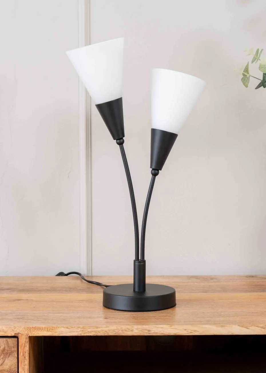 ValueLights Kristina Black Table Lamp with White Uplighter Shade (48.5cm x 13cm x 14cm)