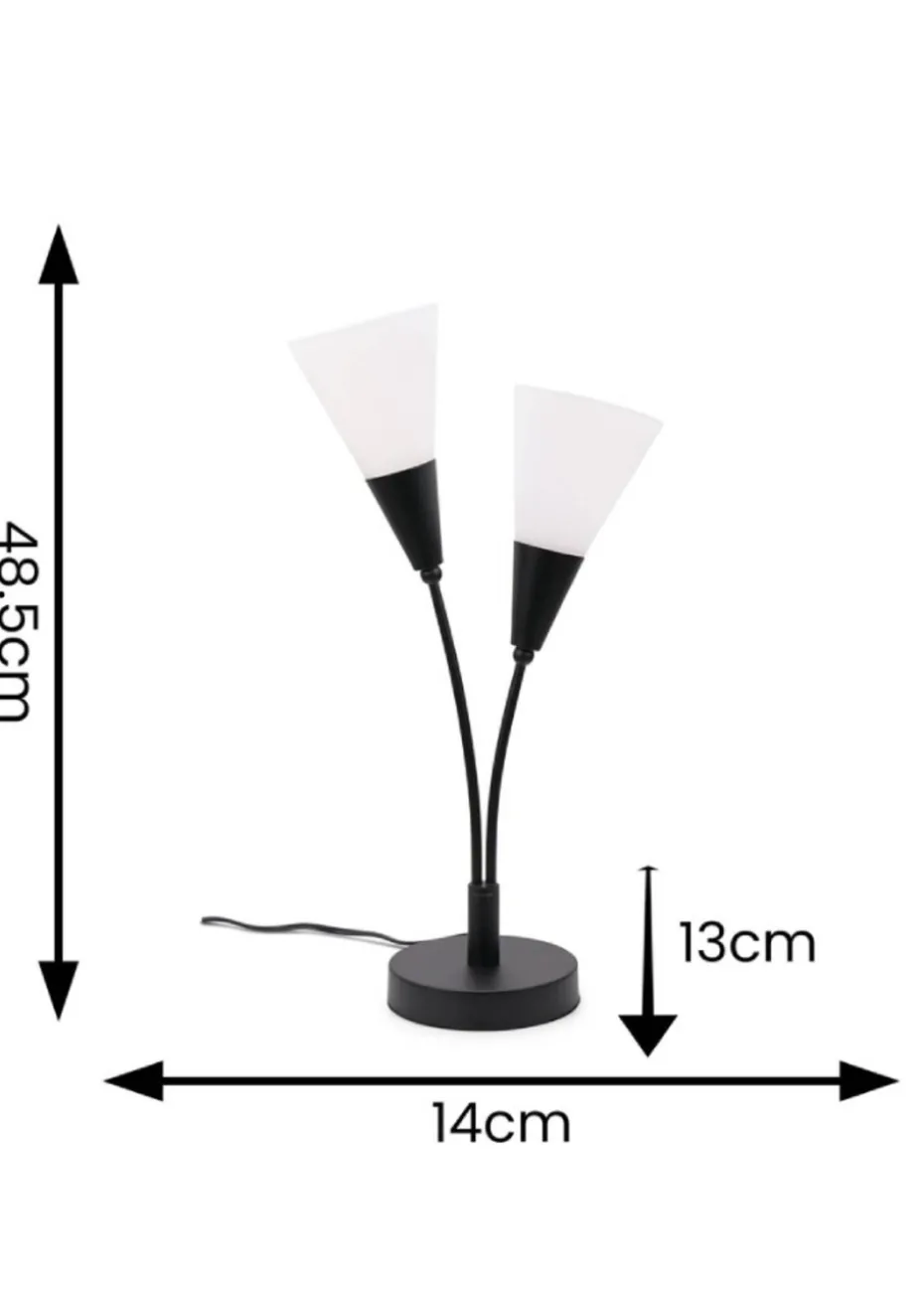 ValueLights Kristina Black Table Lamp with White Uplighter Shade (48.5cm x 13cm x 14cm)