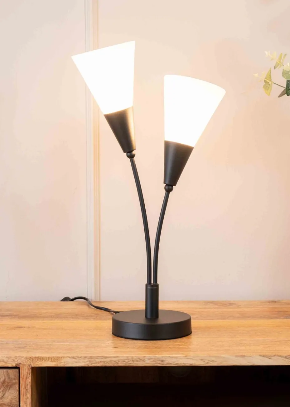 ValueLights Kristina Black Table Lamp with White Uplighter Shade (48.5cm x 13cm x 14cm)