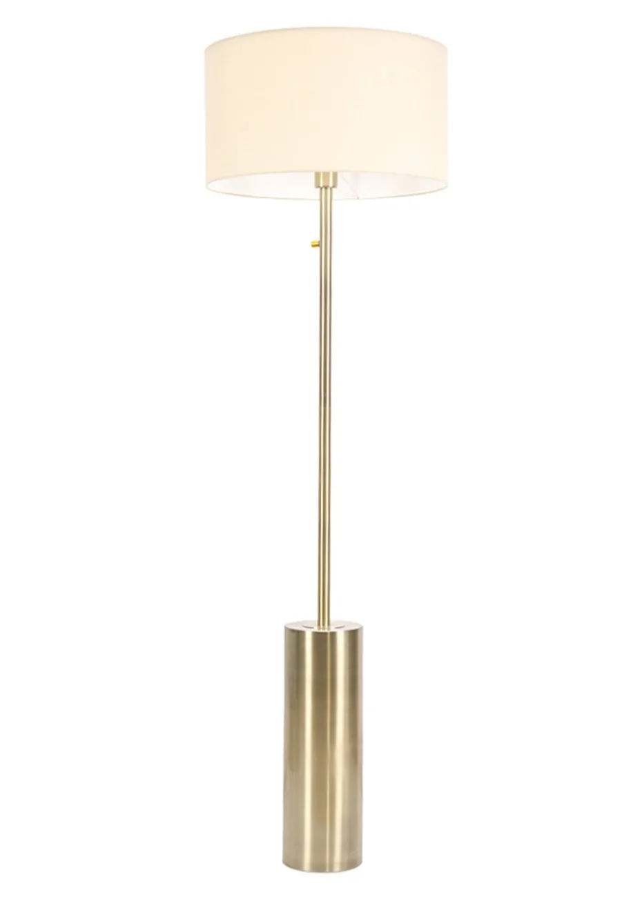 ValueLights Lexy Dimmable Plated Gold Floor Lamp with Large Drum Shade
