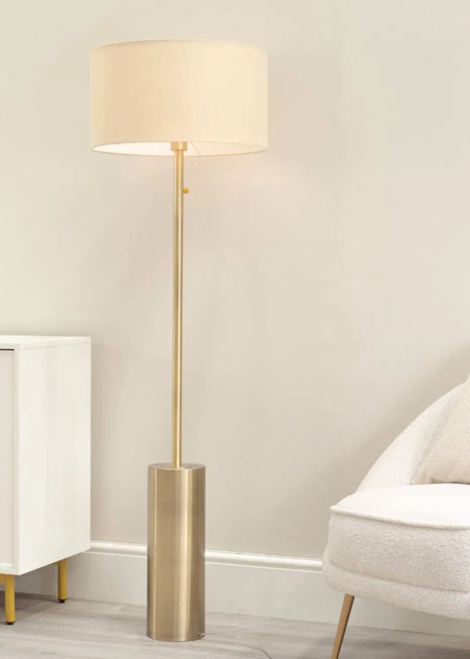 ValueLights Lexy Dimmable Plated Gold Floor Lamp with Large Drum Shade