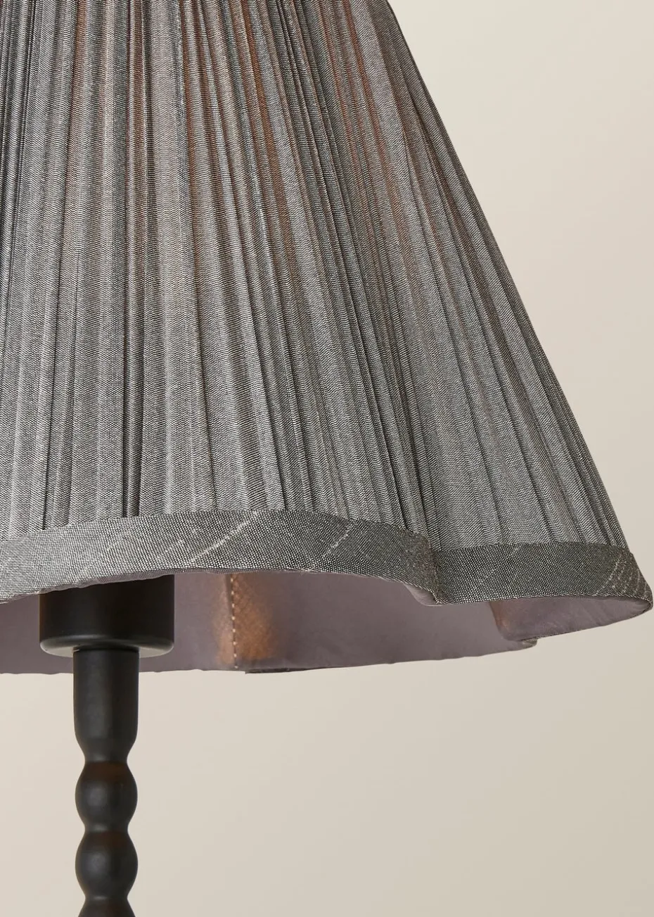 ValueLights Maeve Pleated Faux Silk Scallop Shade Black Bobbin Bobble Table Lamp
