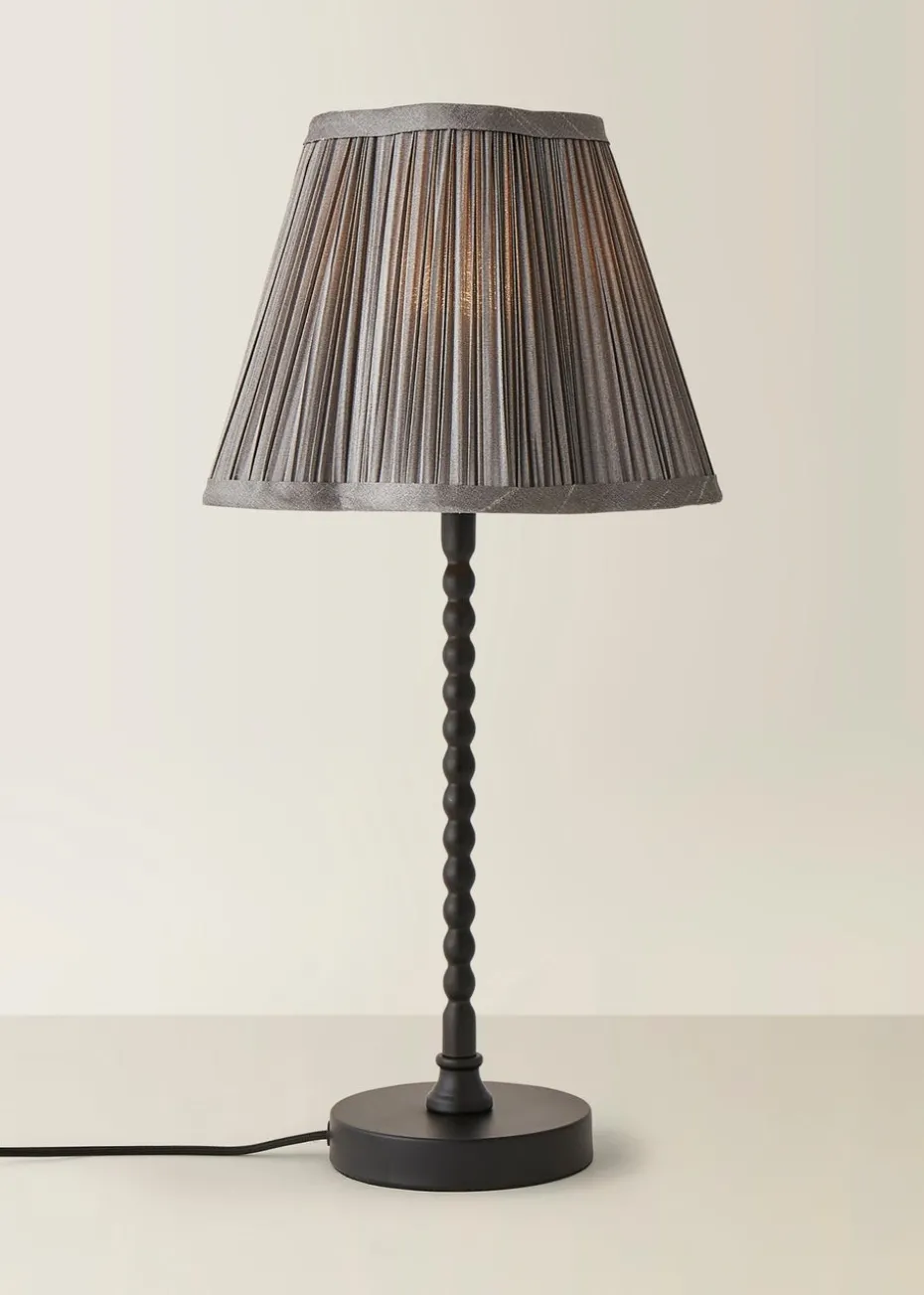 ValueLights Maeve Pleated Faux Silk Scallop Shade Black Bobbin Bobble Table Lamp