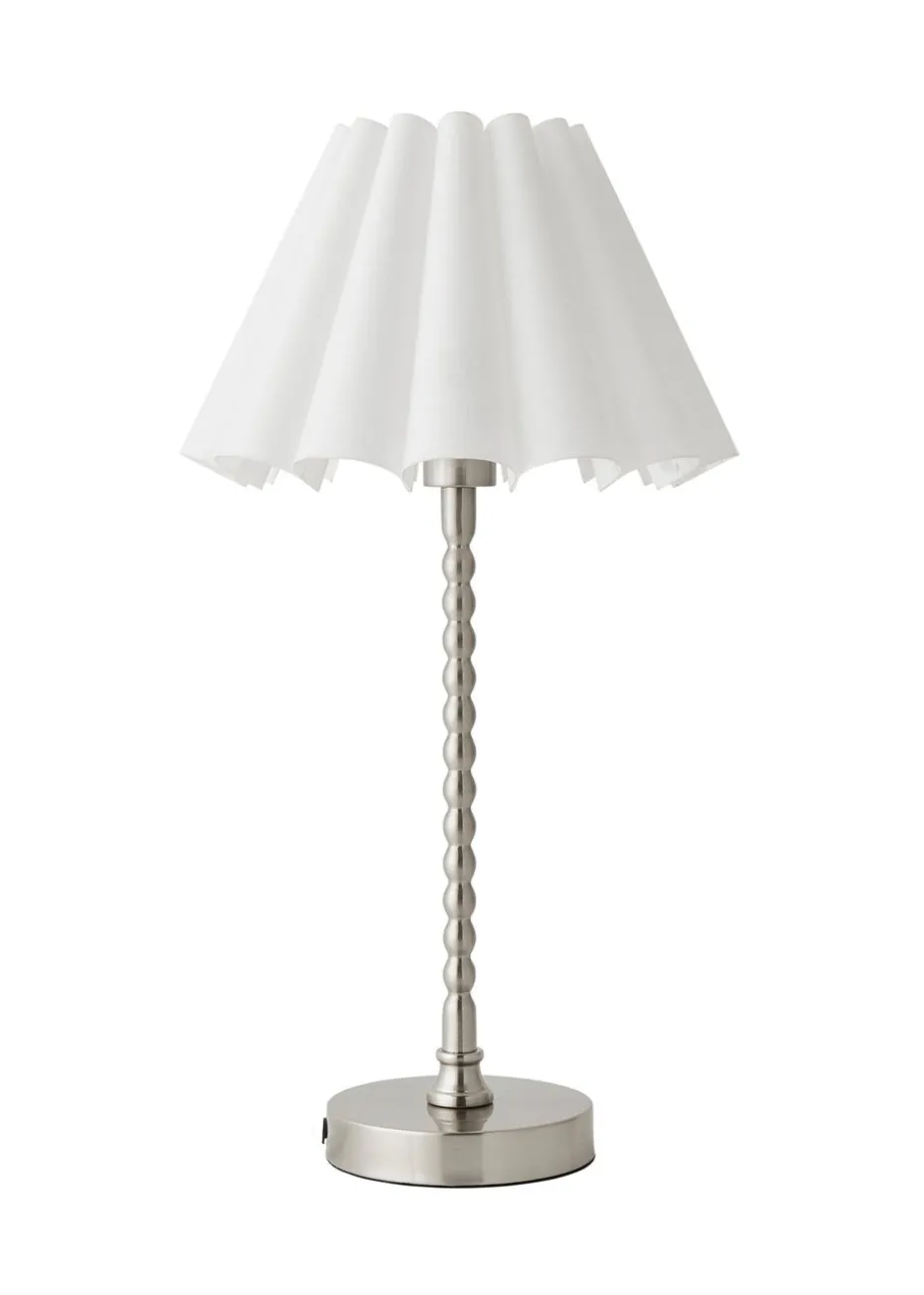 ValueLights Maeve White Scallop Pleated Taper Shade Bobbin Bobbles Table Lamp