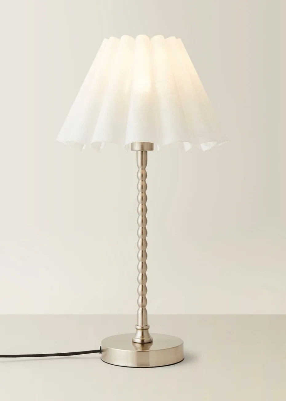 ValueLights Maeve White Scallop Pleated Taper Shade Bobbin Bobbles Table Lamp