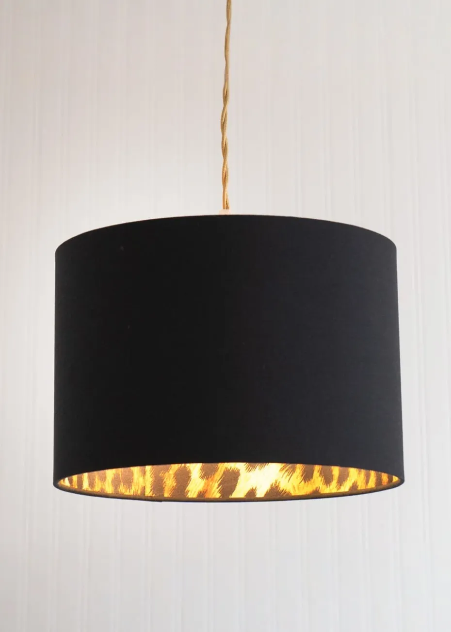 ValueLights Oasis Black Fabric with Leopard Print Inner Drum Ceiling Small Lamp Shade