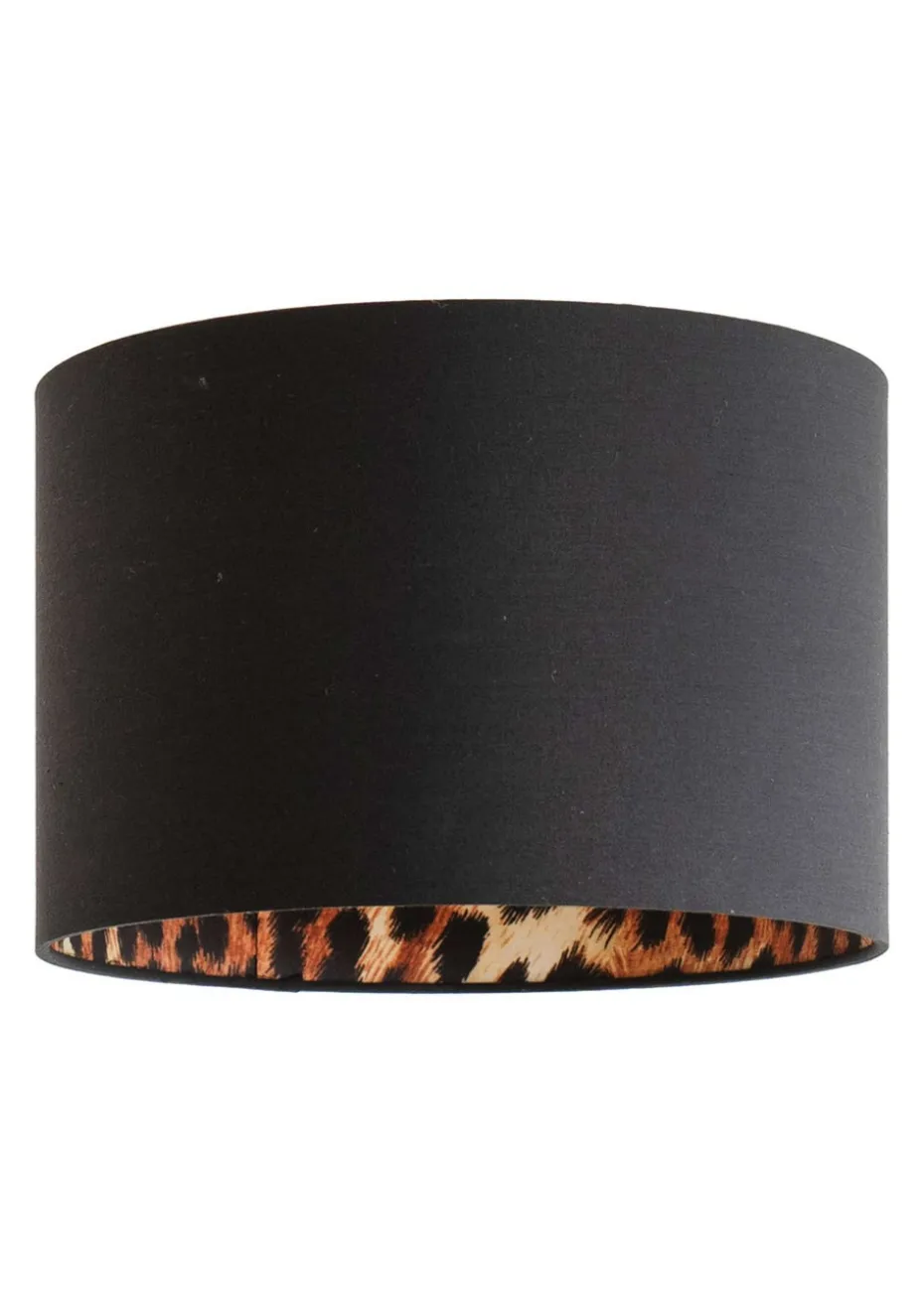 ValueLights Oasis Black Fabric with Leopard Print Inner Drum Ceiling Small Lamp Shade