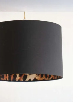 ValueLights Oasis Black Fabric with Leopard Print Inner Drum Ceiling Small Lamp Shade