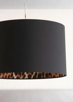 ValueLights Oasis Black Fabric with Leopard Print Inner Drum Ceiling Large Lamp Shade