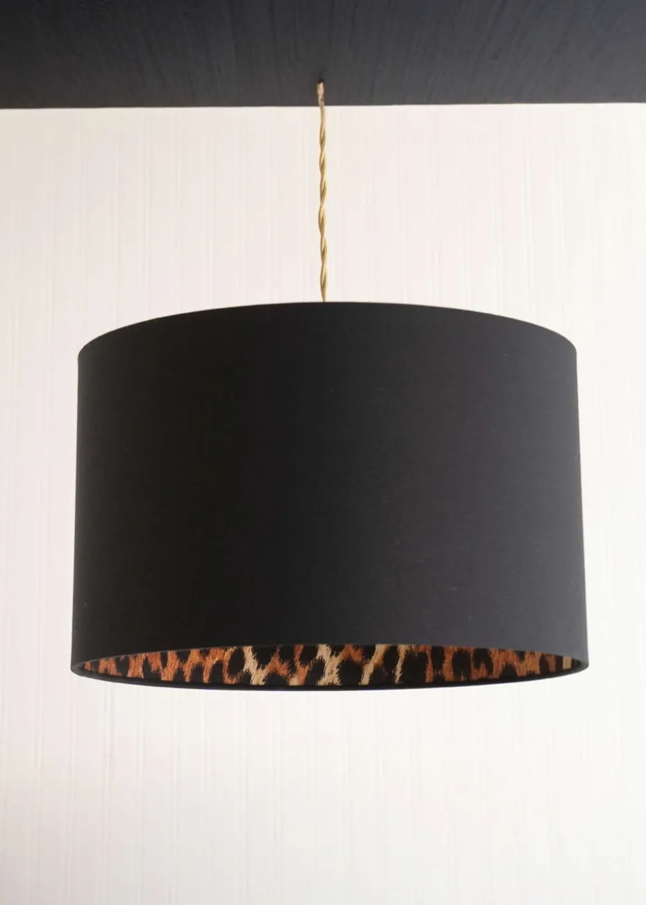ValueLights Oasis Black Fabric with Leopard Print Inner Drum Ceiling Large Lamp Shade
