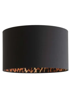 ValueLights Oasis Black Fabric with Leopard Print Inner Drum Ceiling Large Lamp Shade