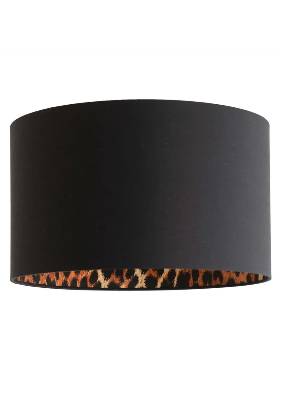ValueLights Oasis Black Fabric with Leopard Print Inner Drum Ceiling Large Lamp Shade