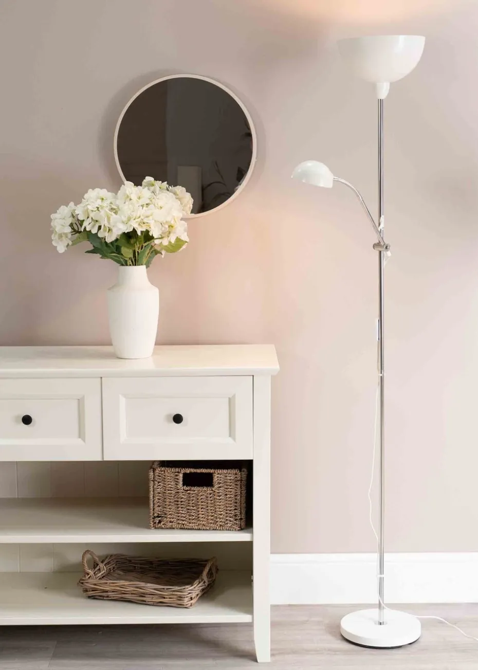 ValueLights Orion Matte White Floor Lamp with White Shade (181cm x 46cm x 25cm)
