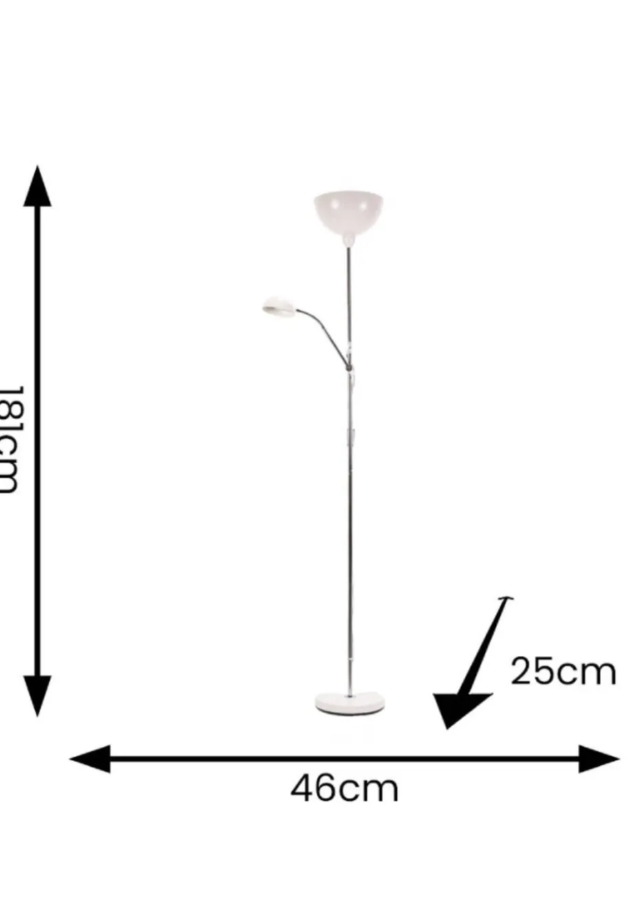 ValueLights Orion Matte White Floor Lamp with White Shade (181cm x 46cm x 25cm)