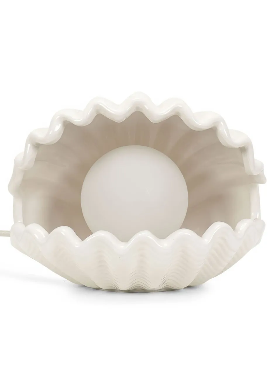 ValueLights Sammie White Ceramic Shell Table Lamp (15cm x 19.5cm x 18.5cm)