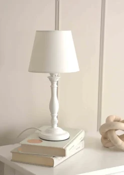 ValueLights Sara  White Table Lamp with Cream Tapered Shade (32cm x 15cm x 15cm)
