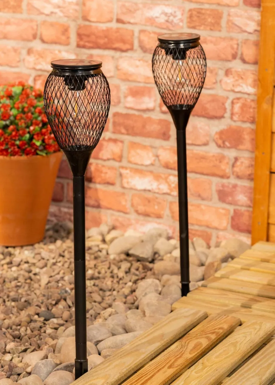 ValueLights Solar 2 Pack Black Cage Spike Lights With Integrated LED's