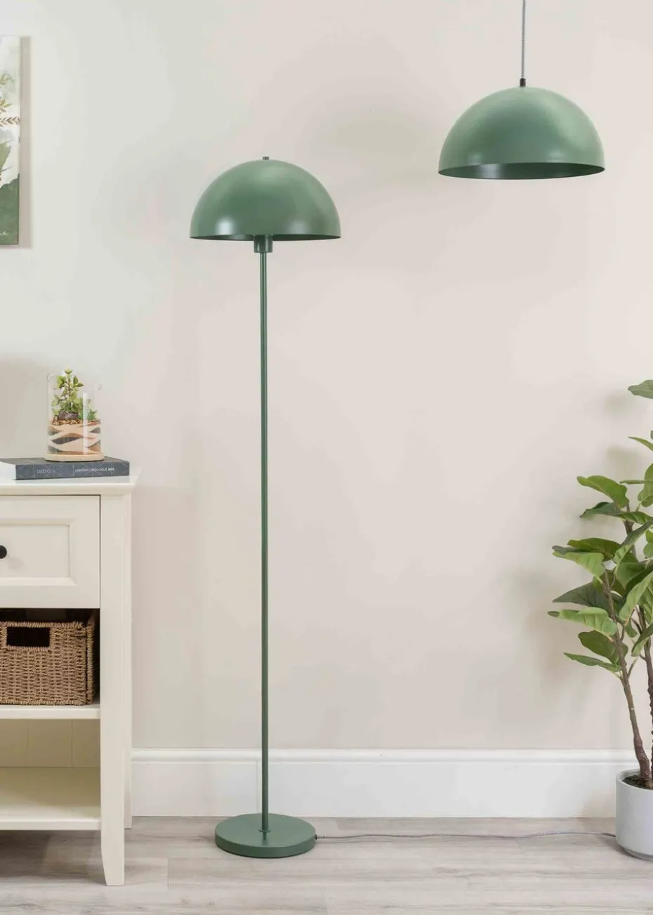 ValueLights Stassi Matte Green Floor Lamp with Green Dome Shade