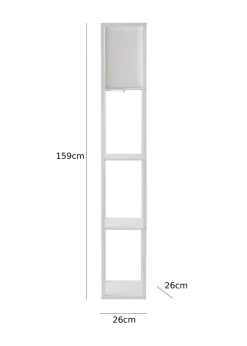 ValueLights Struttura White Wooden Shelves Floor Lamp (159cm x 26cm x 26cm)