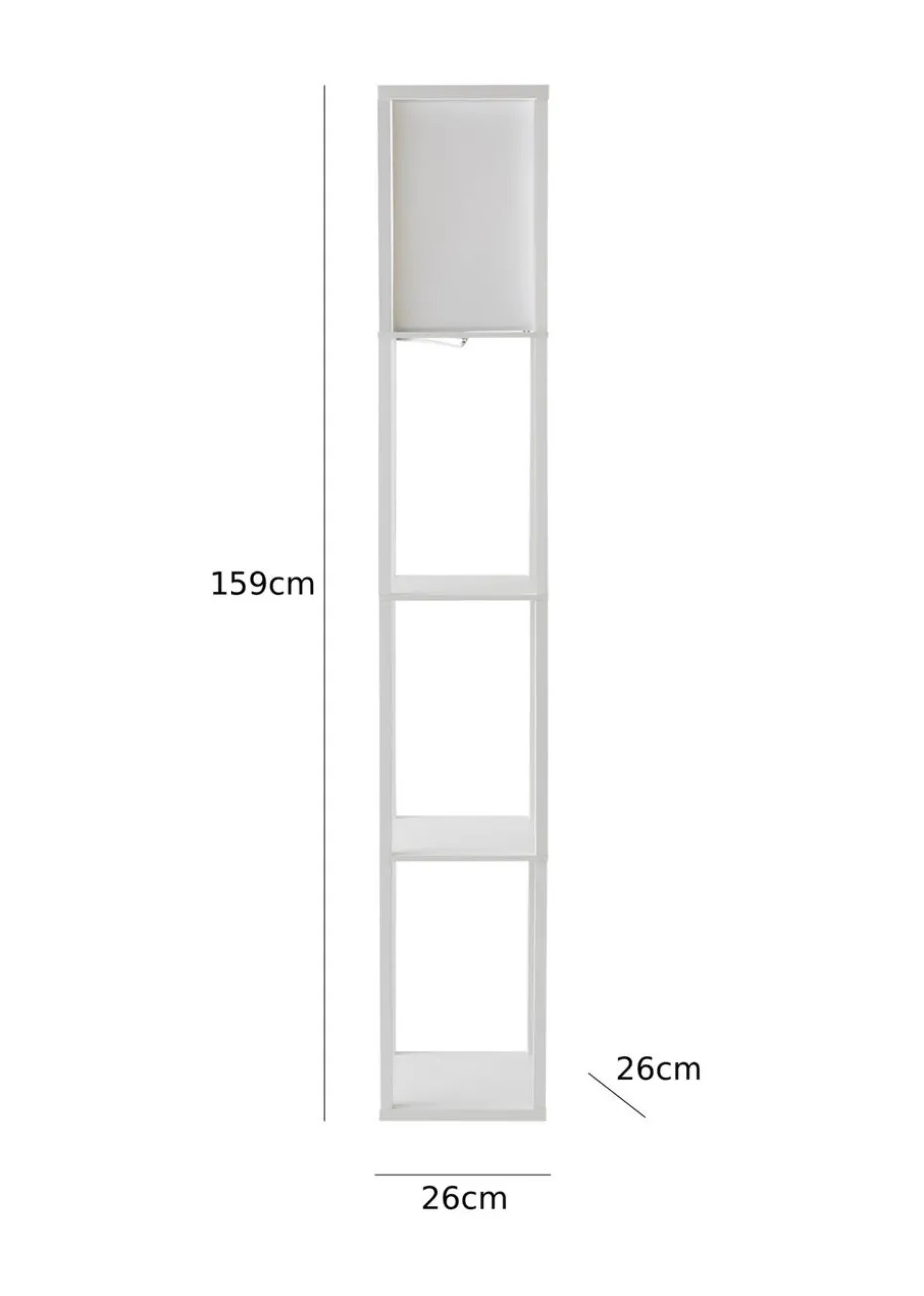 ValueLights Struttura White Wooden Shelves Floor Lamp (159cm x 26cm x 26cm)