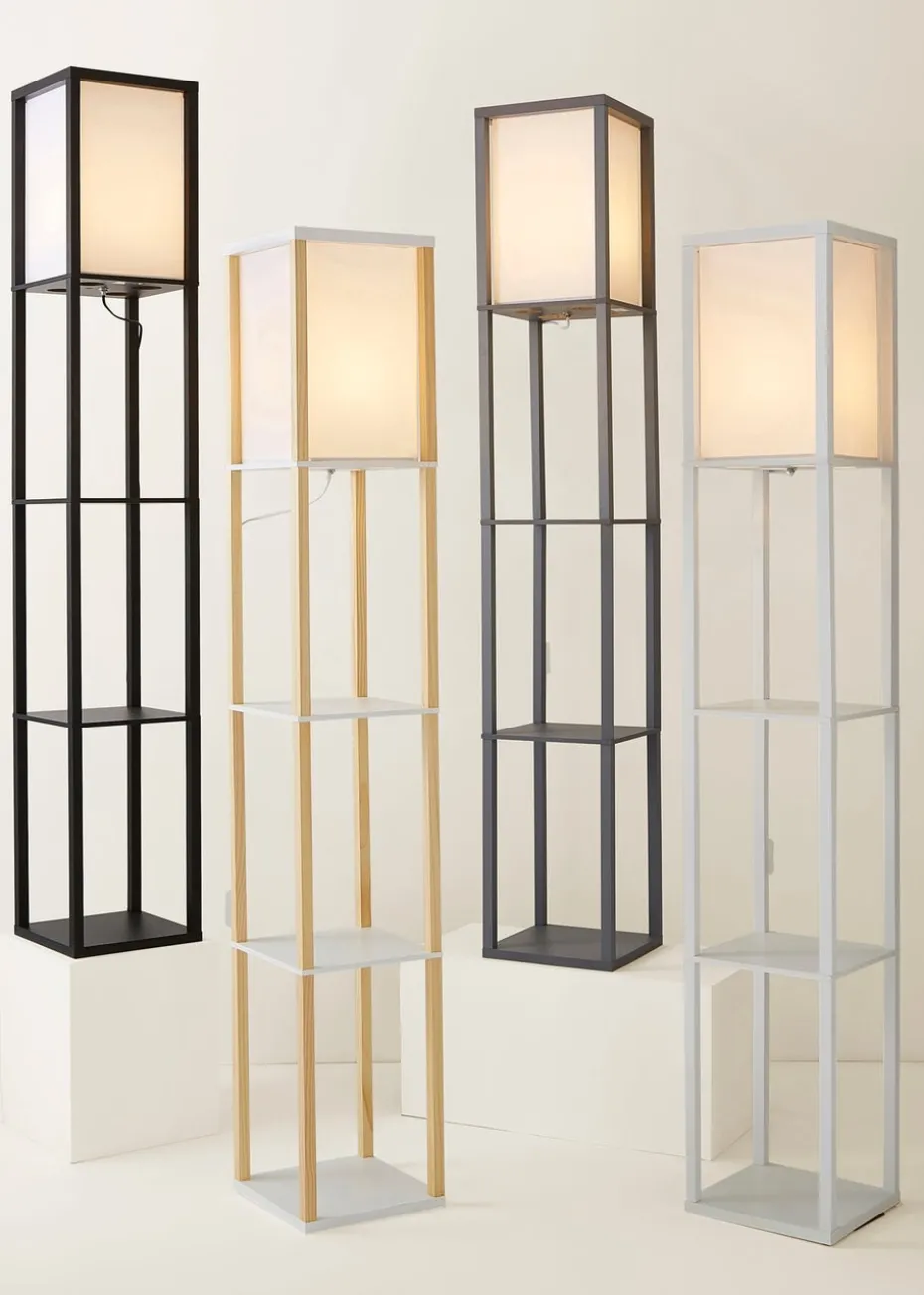 ValueLights Struttura White Wooden Shelves Floor Lamp (159cm x 26cm x 26cm)