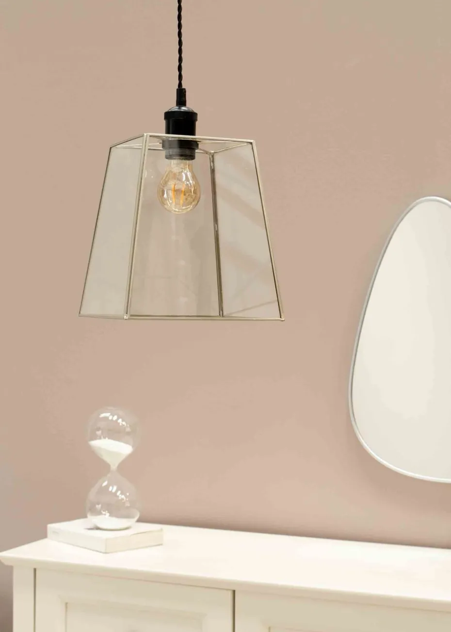 ValueLights Susie Glass Clear White Square Ceiling Pendant Shade (19cm x 18cm x 18cm)