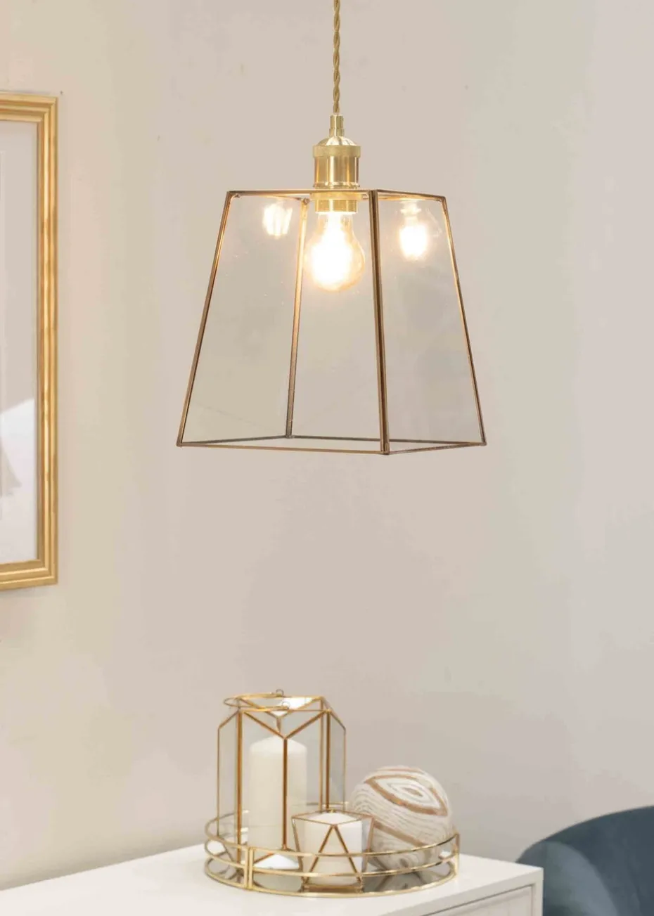 ValueLights Susie Glass Clear White Square Ceiling Pendant Shade (19cm x 18cm x 18cm)