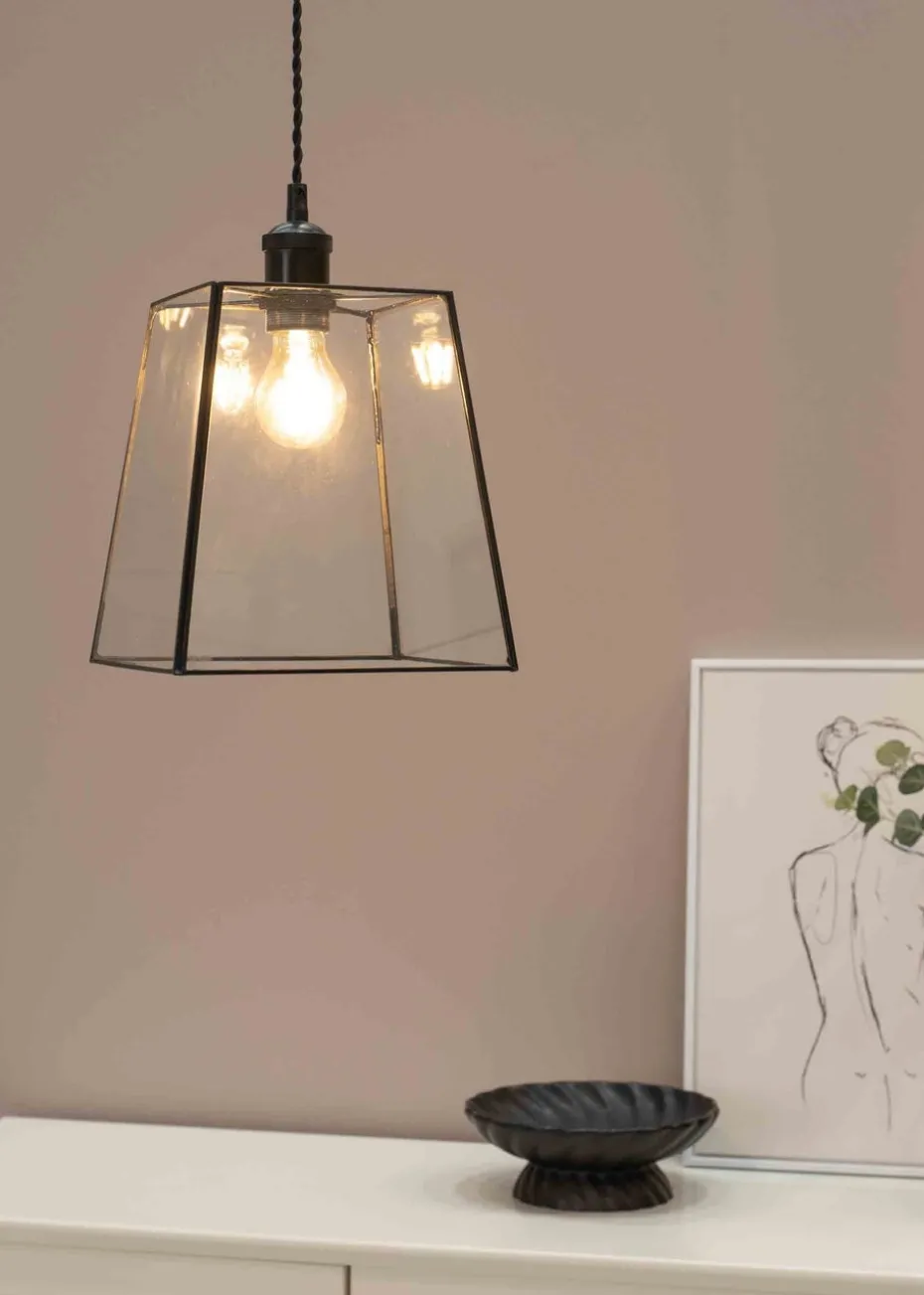 ValueLights Susie Glass Clear White Square Ceiling Pendant Shade (19cm x 18cm x 18cm)