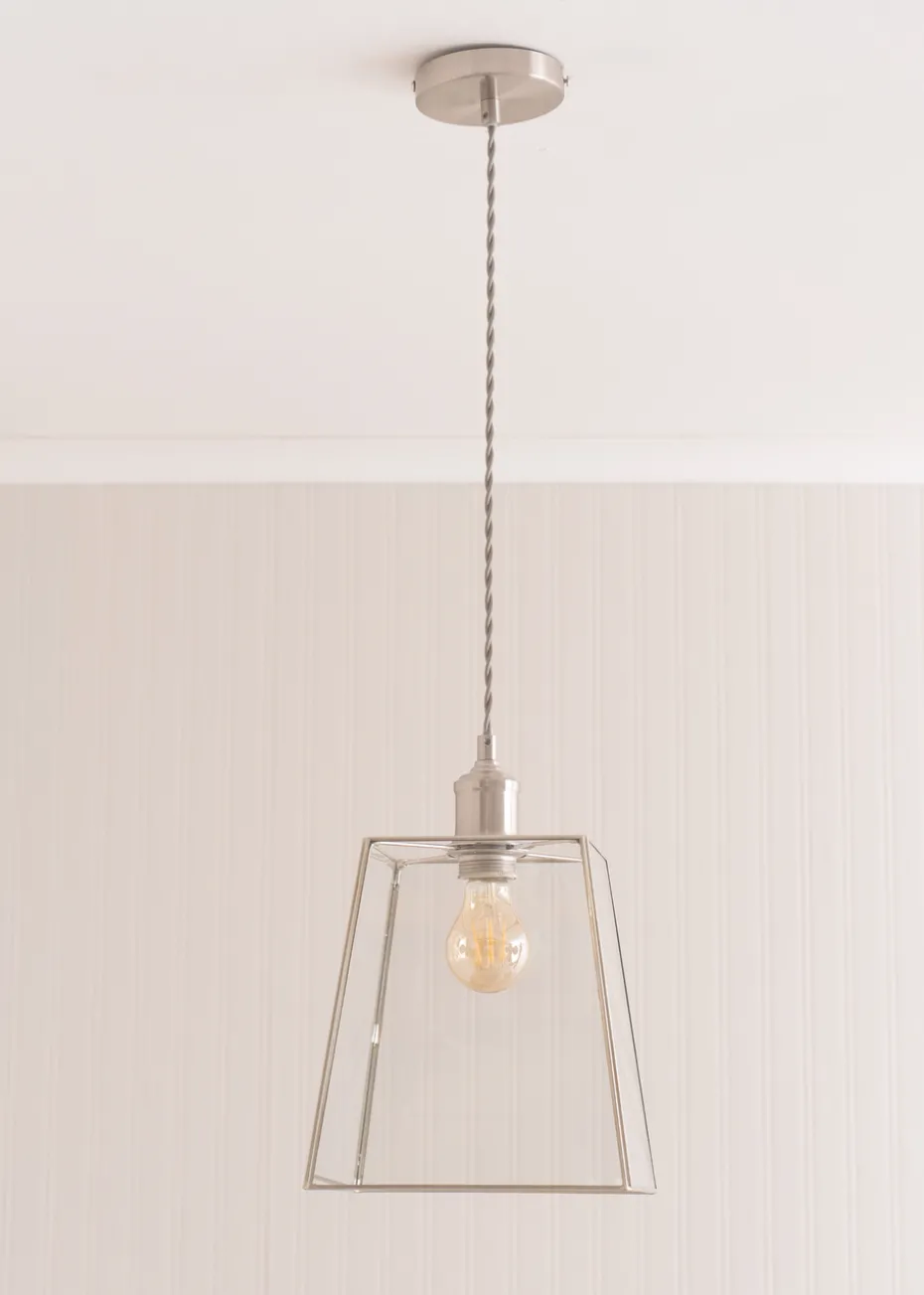 ValueLights Susie Glass Lantern Lamp Shade Brushed Chrome Single Ceiling Pendant Light