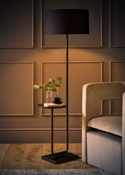 ValueLights Tavel Matt Black Floor Lamp Black Shade (132.5cm x 14cm x 35cm)