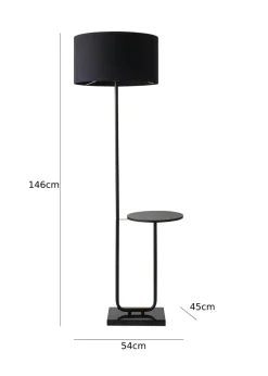 ValueLights Tavel Matt Black Floor Lamp Black Shade (132.5cm x 14cm x 35cm)