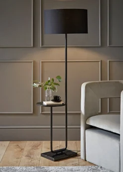 ValueLights Tavel Matt Black Floor Lamp Black Shade (132.5cm x 14cm x 35cm)