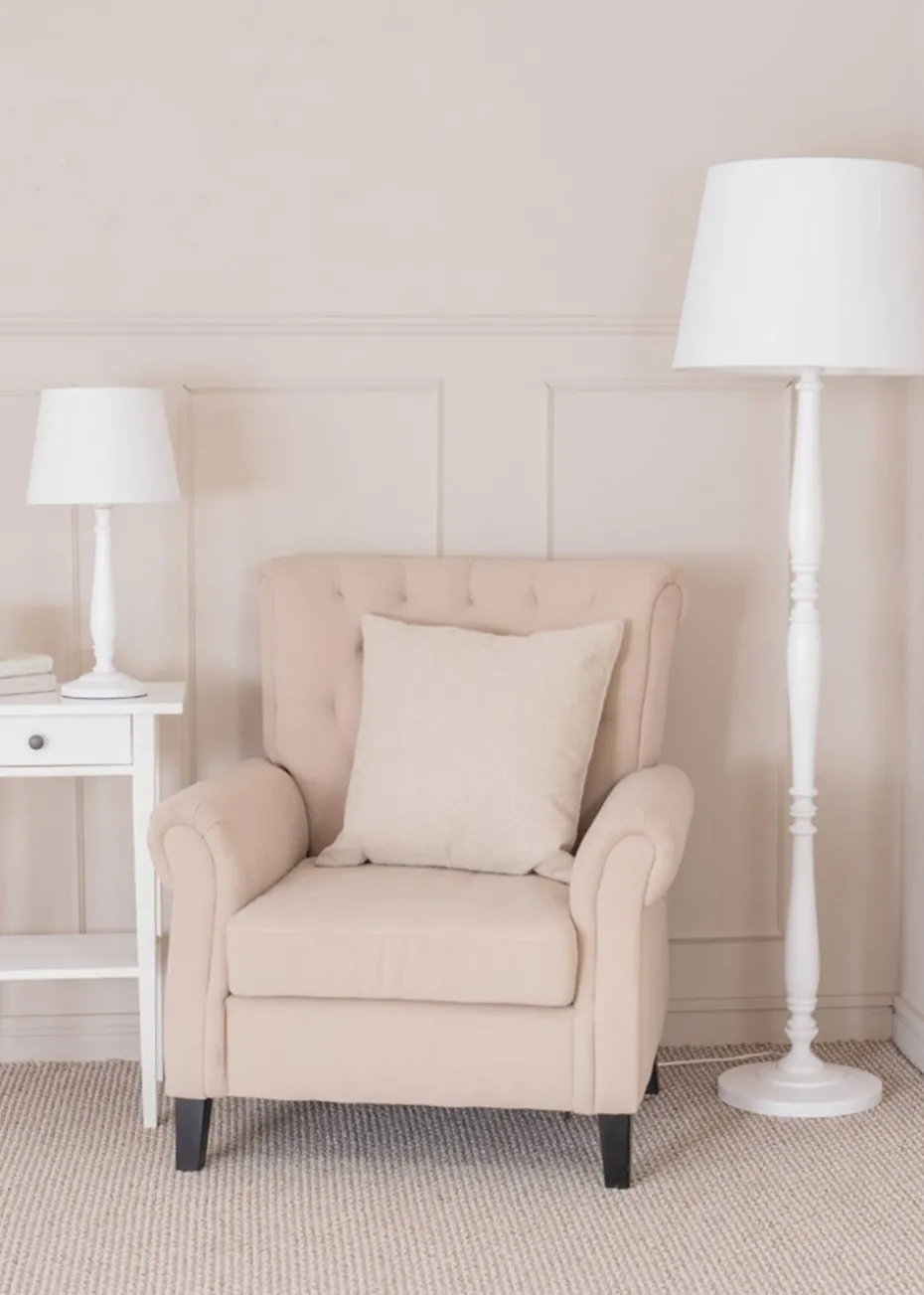 ValueLights Victoria Painted White Table Lamp with Small Tapered Shade