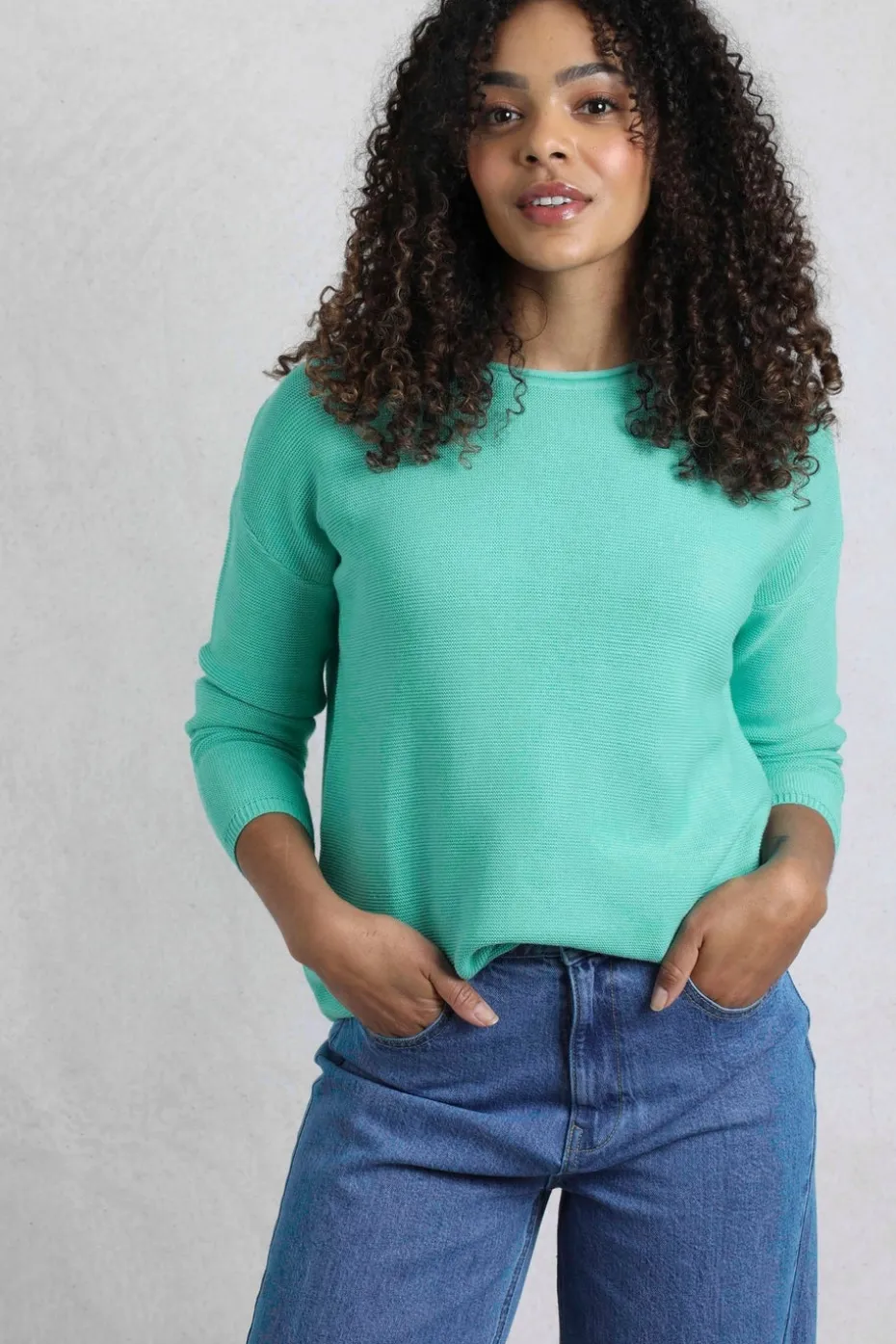 Weird Fish Blue Dalla Knitted Crew Neck Jumper