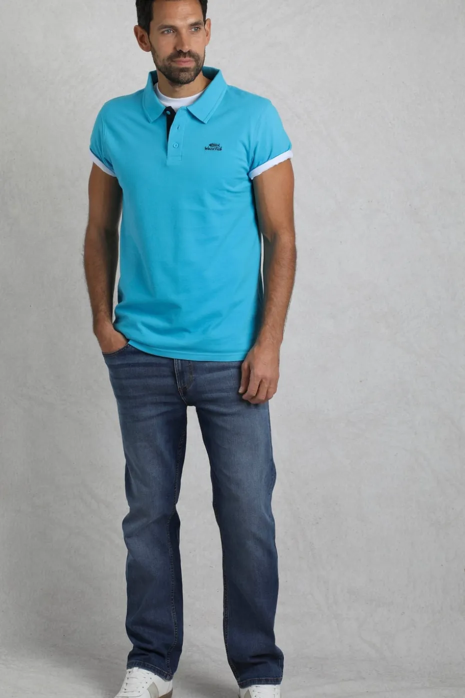 Weird Fish Blue Miles Pique Polo