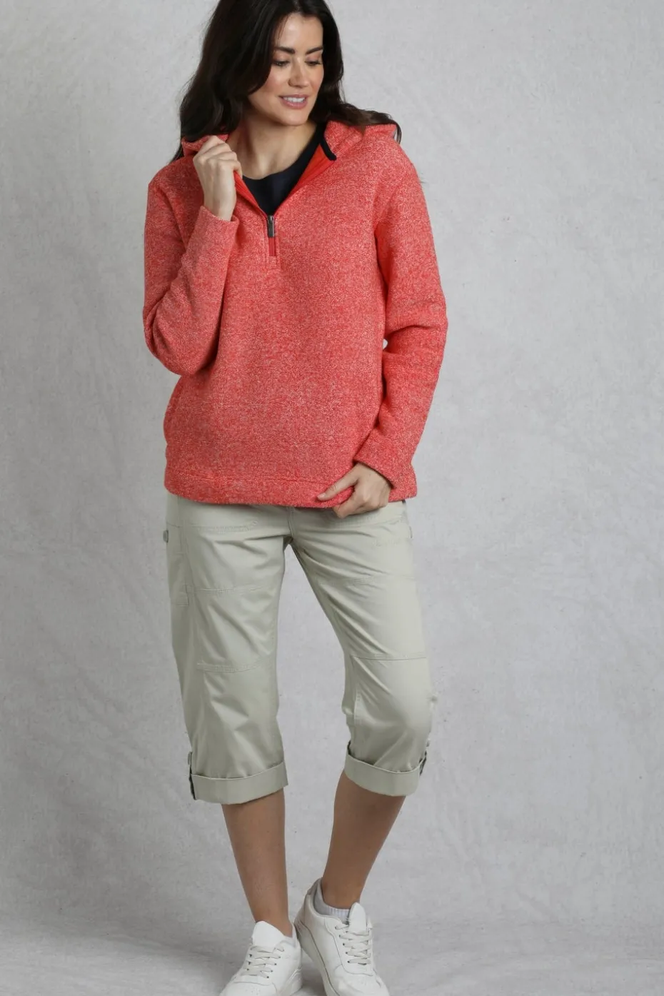 Weird Fish Red Alisa 1/4 Zip Snow Marl Fleece Hoodie