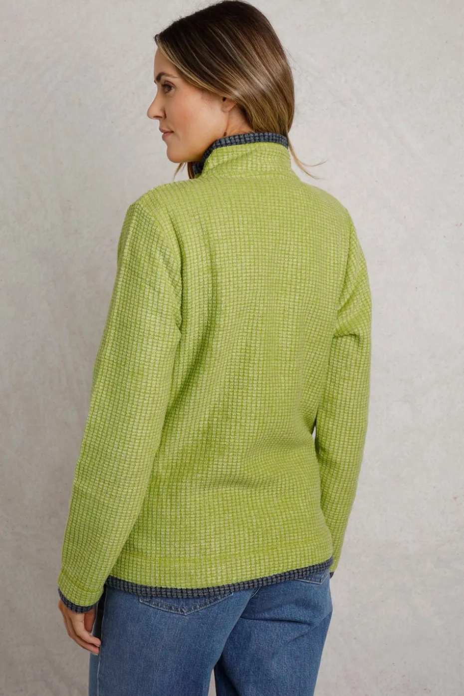 Weird Fish Soft Green Ariana Full Zip Grid Fleece