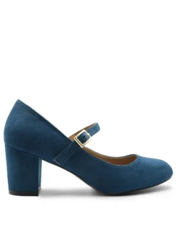 Where's That From Araceli Block Heel Mary Jane Pumps In Navy Suede