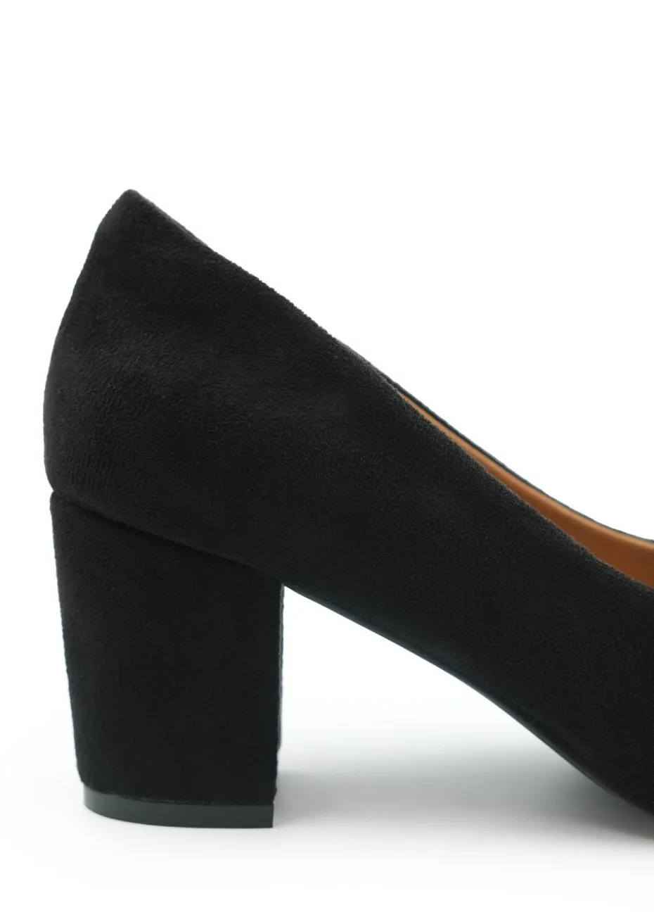 Where's That From Black Melrose Wide Fit Suede Court Shoes
