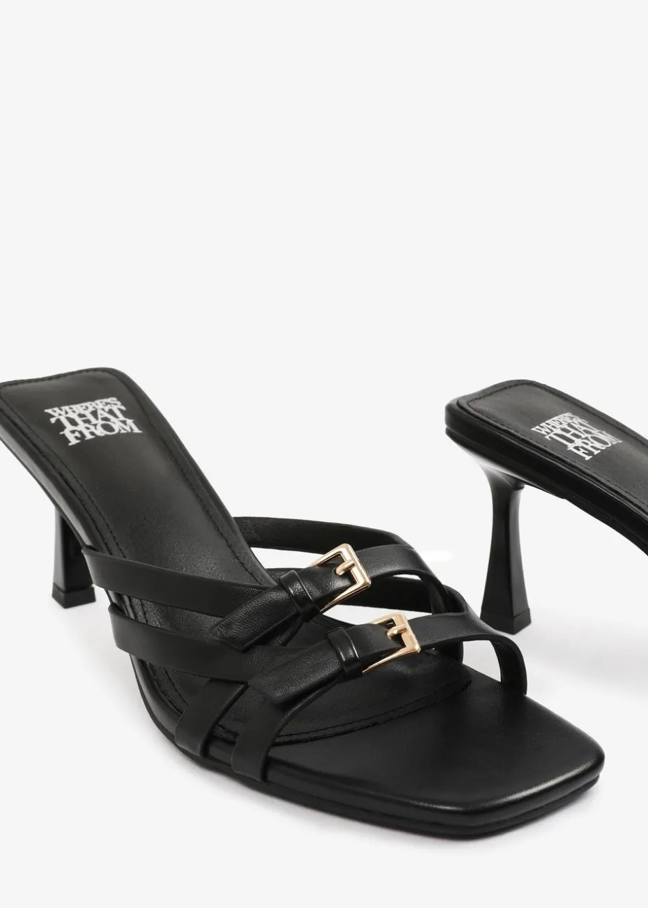 Where's That From Black PU Ariela Wide-Fit Cross-Over-Buckle Details Strap Heel