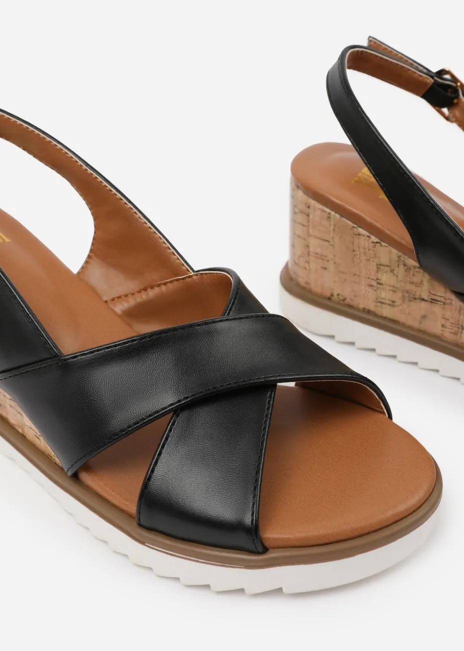 Where's That From Black PU Qween Wedge Shoes
