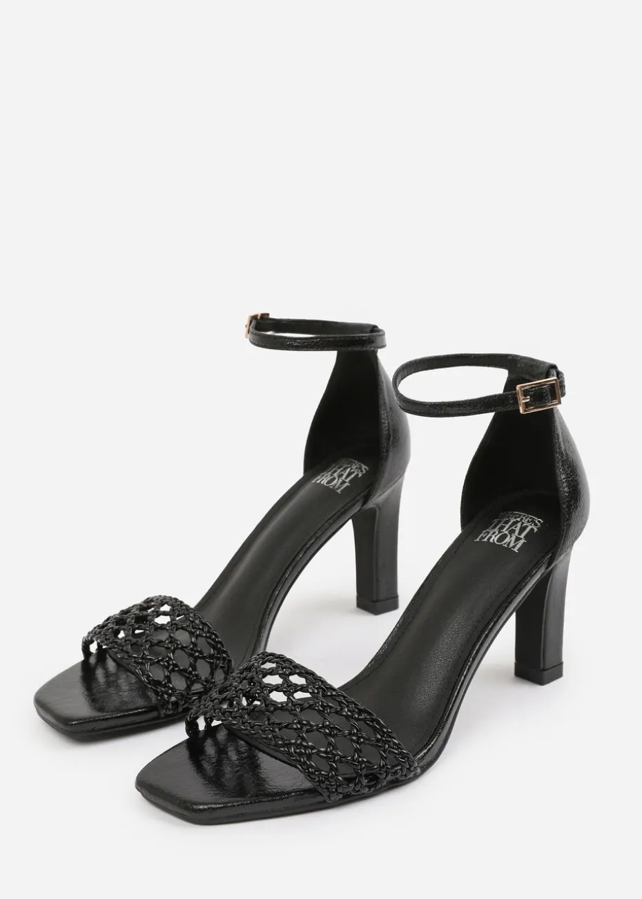 Where's That From Black PU Naia Braided Strappy Block Heel