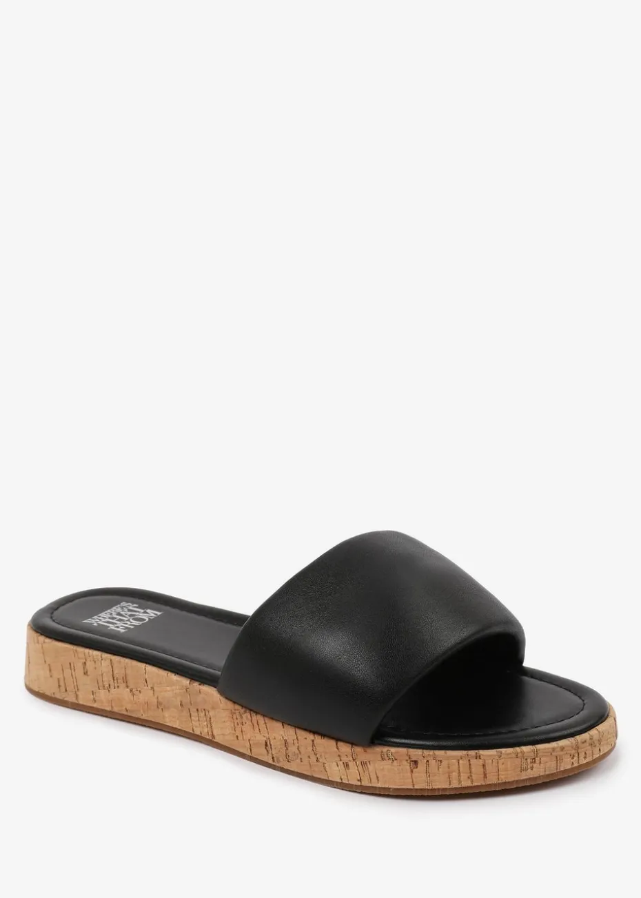 Where's That From Black PU Julia Flatform Sliders Sandal