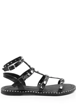Where's That From Black Pu Natalia Studded Gladiator Sandals