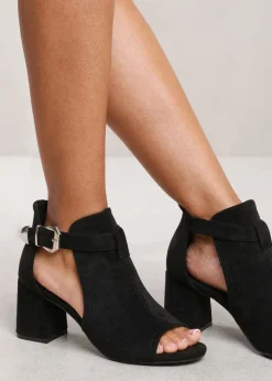 Where's That From Black Suede Zaneen Open Toe Block Heel